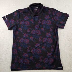 Bonobos Black and Blue Rose Print Polo Shirt slim fit size Large